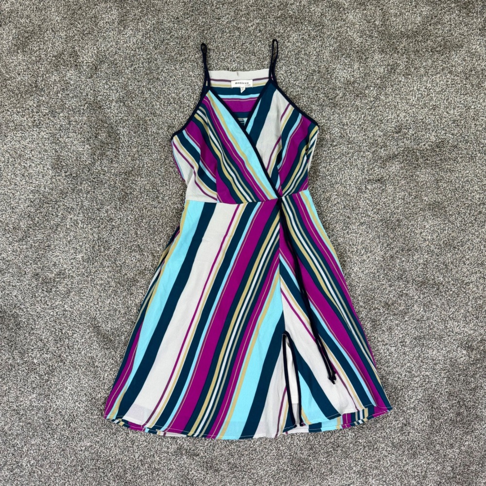 Monteau Los Angeles Striped Sleeveless Wrap Dress Multi Colored Womens Small